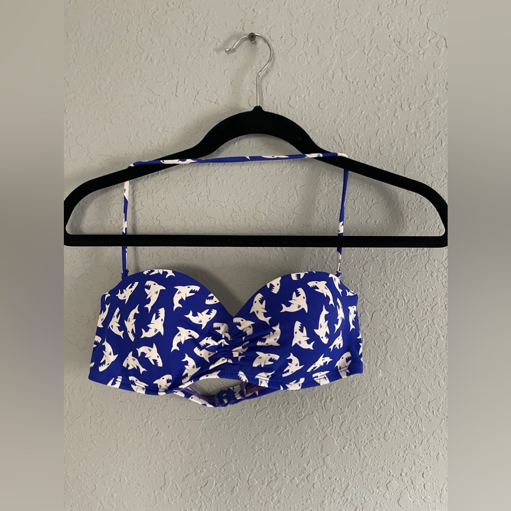 LA Hearts blue and white shark halter bikini top - size medium
